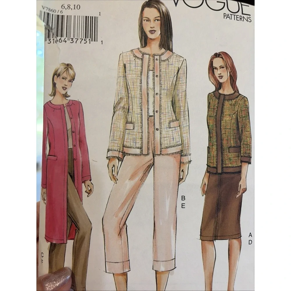 Vogue Pattern 7860 - Collarless Jacket, skirt, pants sz 6-10 UNCUT